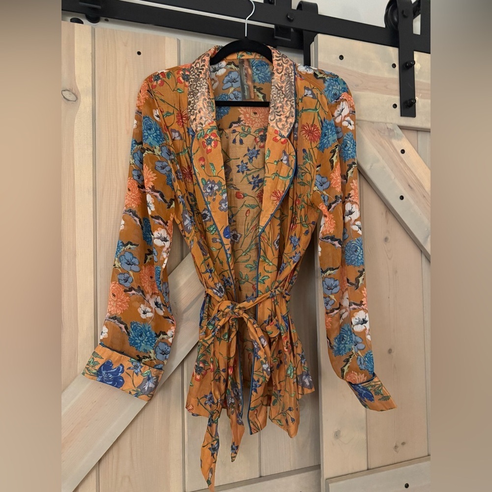 Women's Floral Wrap Blouse - Mustard Floral